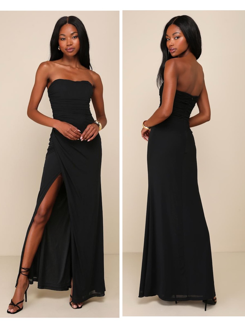 Lulus Epitome of Allure Black Mesh Strapless Ruched Maxi Dress Size XS formal